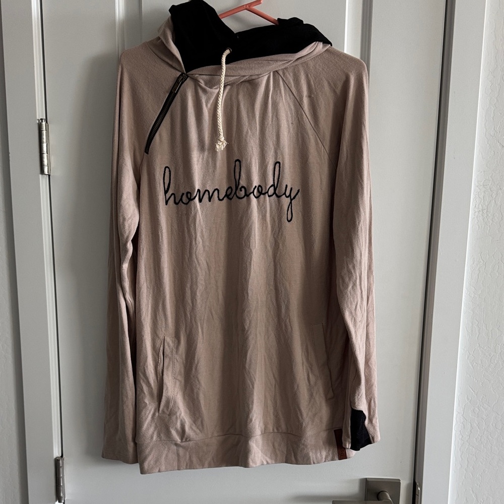 AMPERSAND AVE Beige and Gray Hoodie